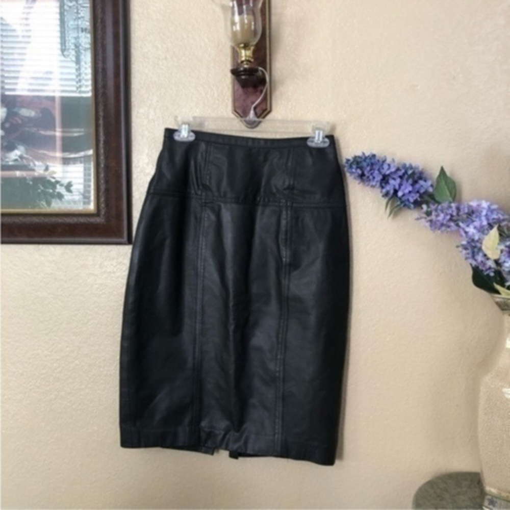 Vintage Chaus 1990s 100% Black Leather Chaus Pencil Skirt Size 6